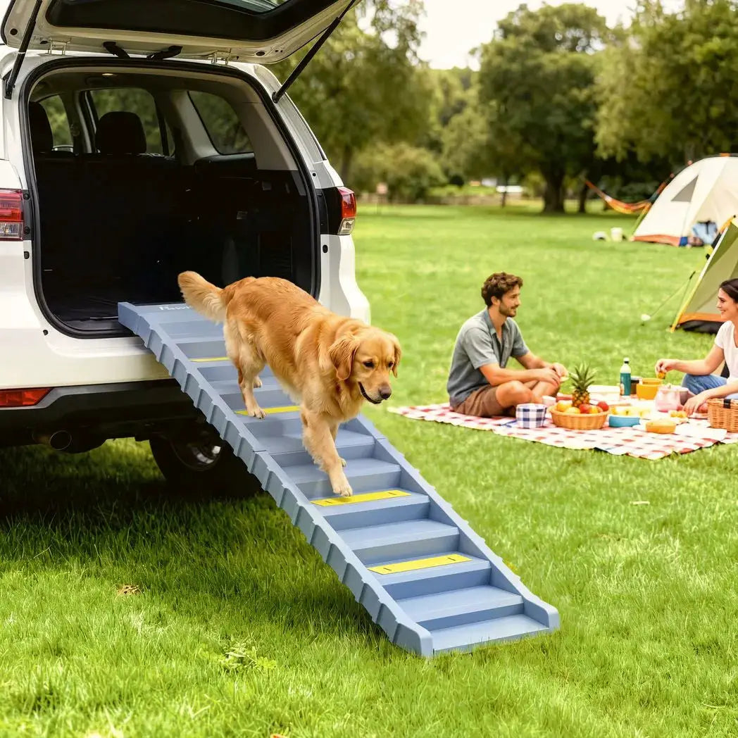 PawHut Dog Car Ramp with Anti-Slip Steps, 10-Steps Pet Stairs for Pets to Access Cars and High Beds, Grey - from PawHut