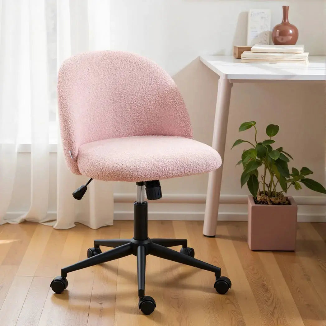 HOMCOM Teddy Fleece Office Chair with Wheels - Light Pink - from HOMCOM