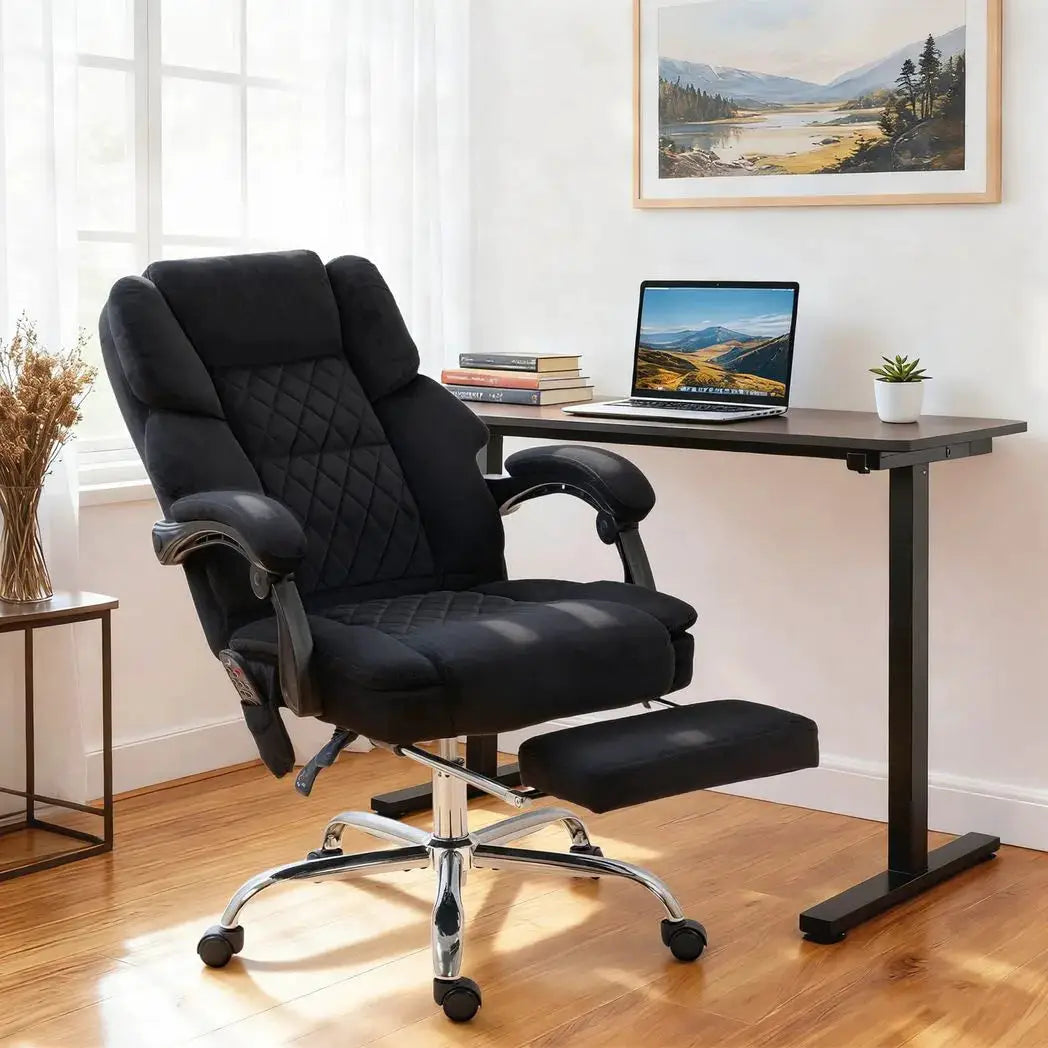 HOMCOM Office Chair with 6-point Vibration Massage and Heat, Fabric Desk Chair with Footrest, High Back, Black - from HOMCOM
