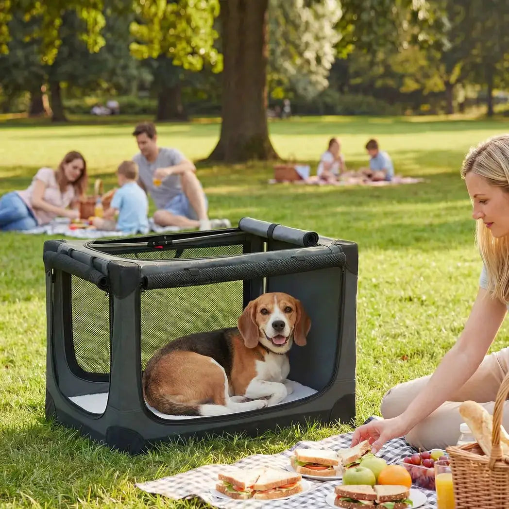 PawHut Soft Dog Crate Pet Travel Crate 76 x 54 x 54 cm with Removable Pad Mesh Window Army Green - from PawHut