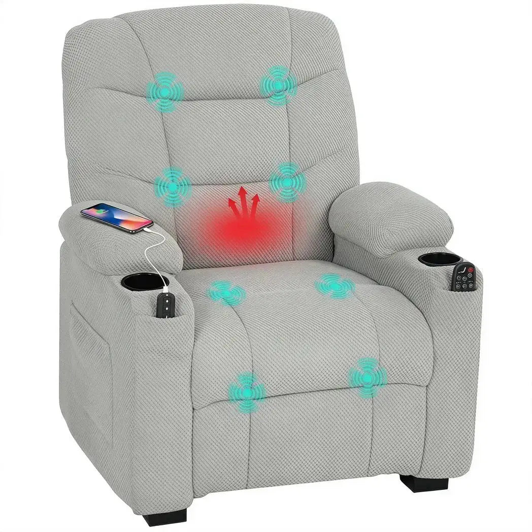 HOMCOM Electric Massage Recliner Armchair with Vibration, Heat, Whisper-Quiet Motor, Memory Function, Fleece Power Reclining Chair with Spring Pack, USB Port, Footrest, Side Pocket, Grey - from HOMCOM