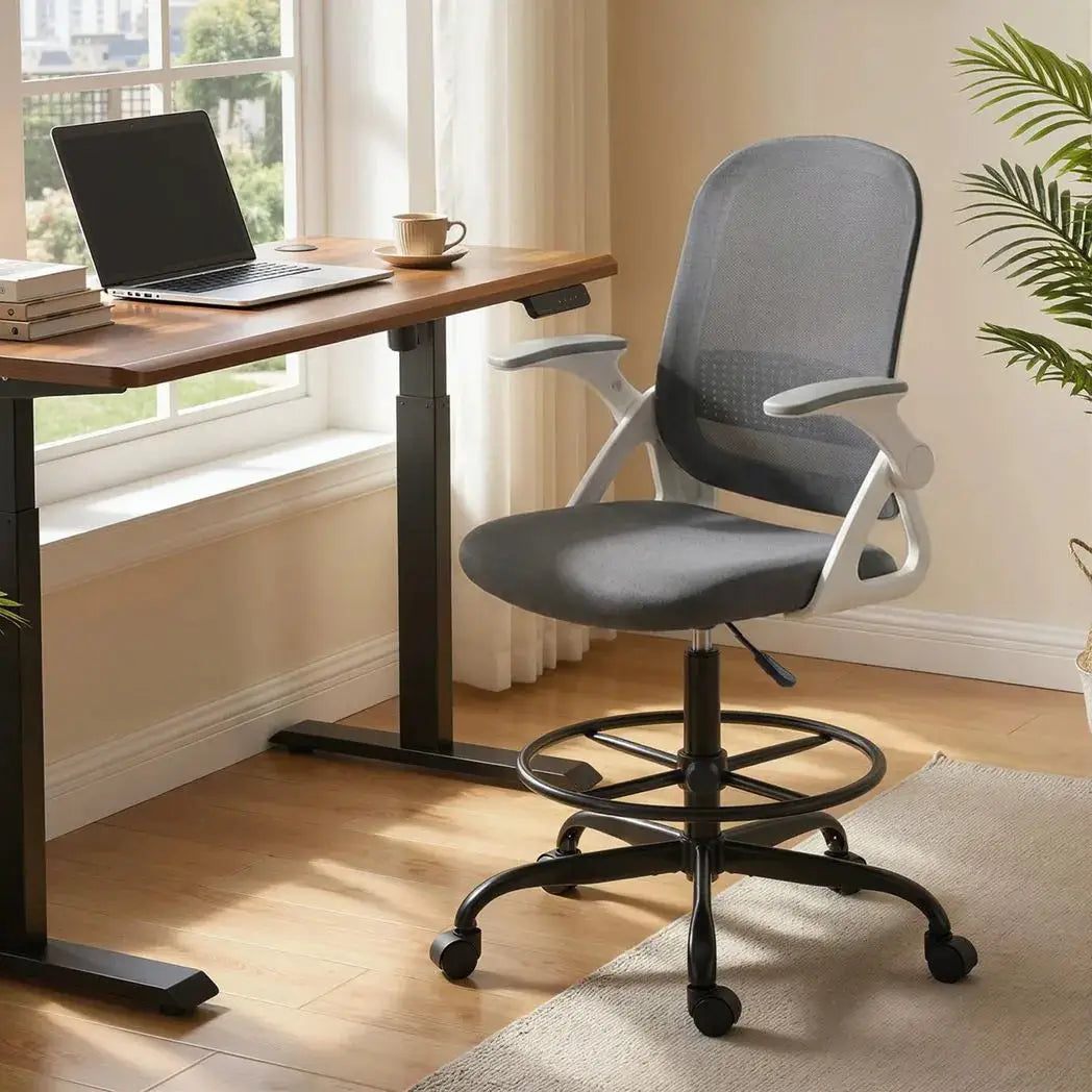 HOMCOM Painting Chair, Mesh Computer Desk Chair with Flip-up Armrests, Grey - from HOMCOM