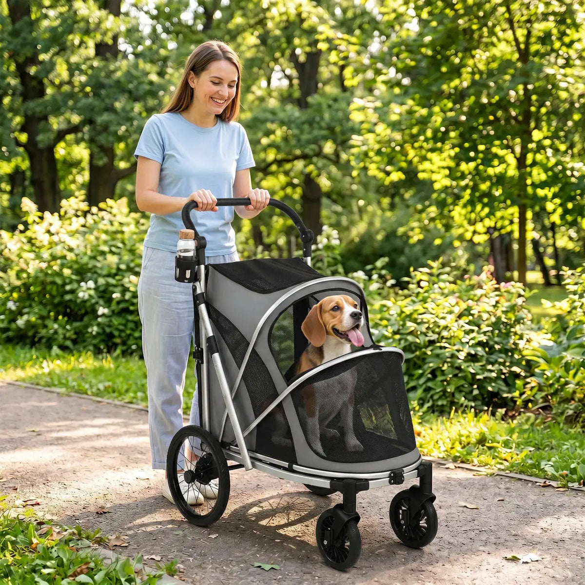 PawHut Dog Stroller, Easy Folding Pet Stroller for Small and Medium Dogs with Shock Absorption, Maximum Load 20 kg, Grey - from PawHut