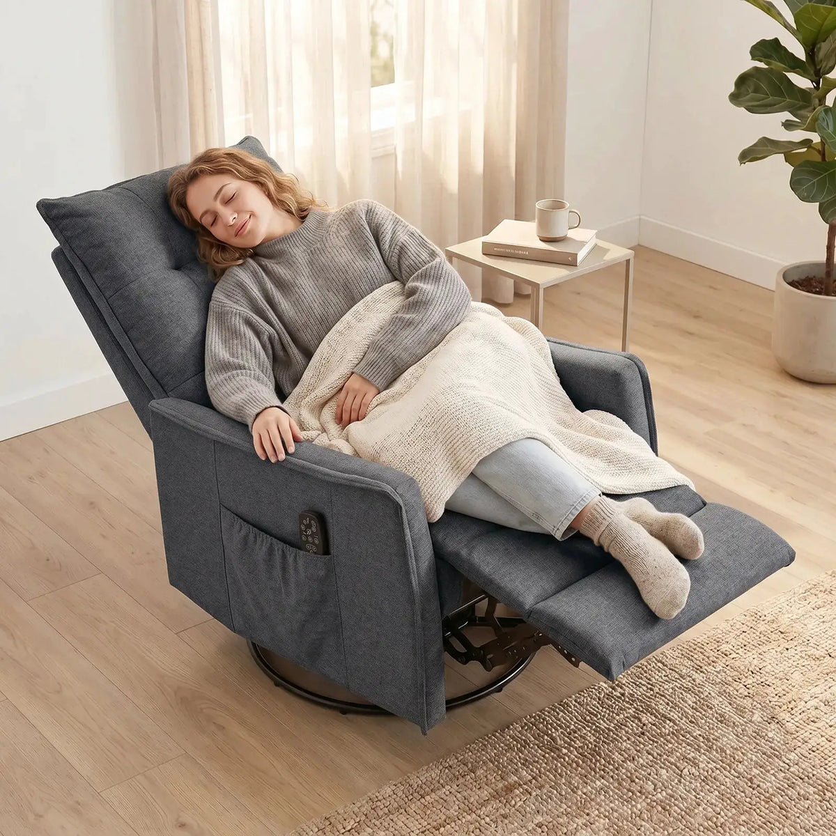 HOMCOM Recliner Armchair, Chenille Recliner Chair with Massage and Heat, 360° Swivel Rocking Manual Recliner, Dark Grey - from HOMCOM