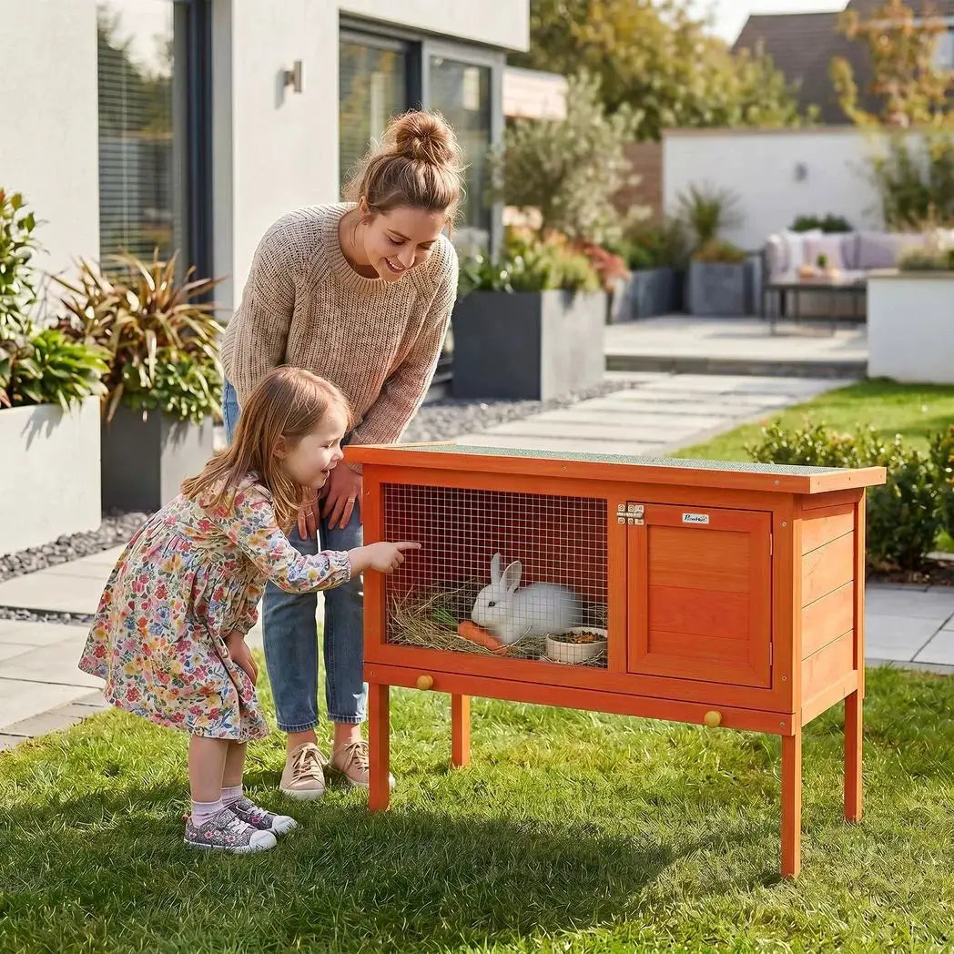 PawHut Wooden Rabbit Hutch, Guinea Pig Hutch with Asphalt Roof, Outdoor Elevated Bunny House for Rabbits, Chinchillas - from PawHut