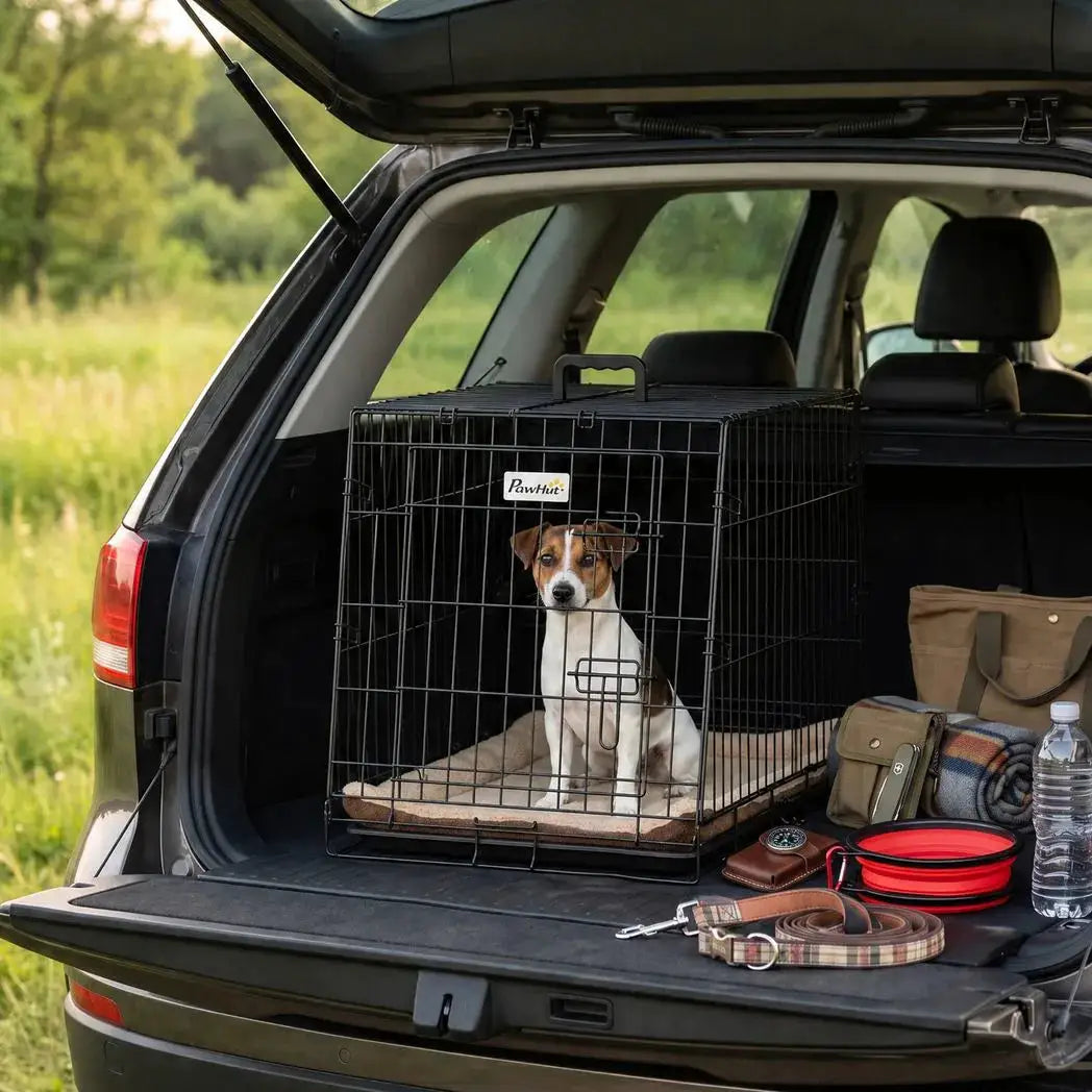 PawHut 30"(76 cm) Car Dog Crate Collapsible Slanted Travel Small Dog Cage with Tray & Handle 76L x 48W x 53H cm - from PawHut
