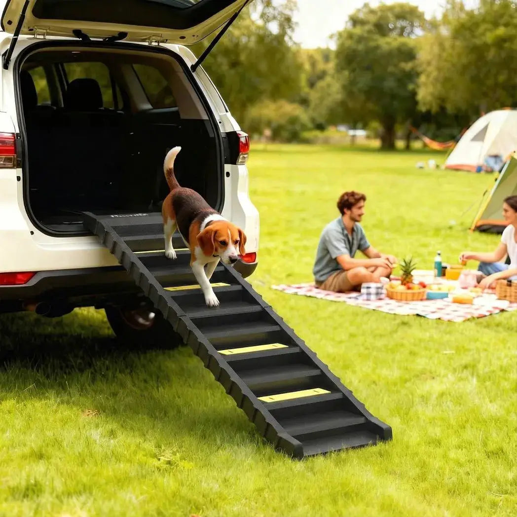 PawHut Dog Car Ramp with Anti-Slip Steps, 10-Steps Pet Stairs for Pets to Access Cars and High Beds, Black - from PawHut