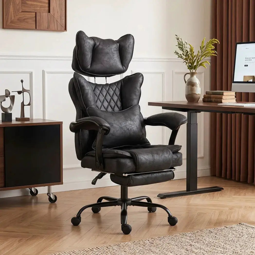 HOMCOM Executive Office Chair, Leathaire Big and Tall Office Chair 180 kg with Wide Seat, Reclining, Lumbar Support, Black - from HOMCOM