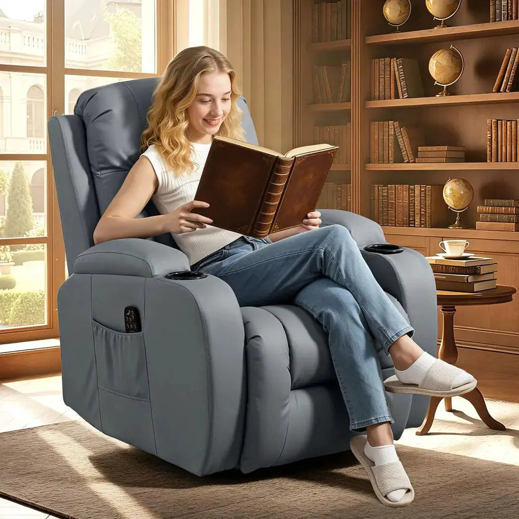HOMCOM Massage Recliner Armchair, PU Leather Recliner Chair, Grey - from HOMCOM
