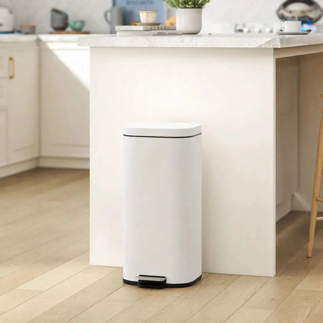 HOMCOM 30L Kitchen Bin, Compact Pedal Bin with Soft-Close and Stay-Open Lid, Removable Bucket for Kitchen, Home, Office, Cream - from HOMCOM