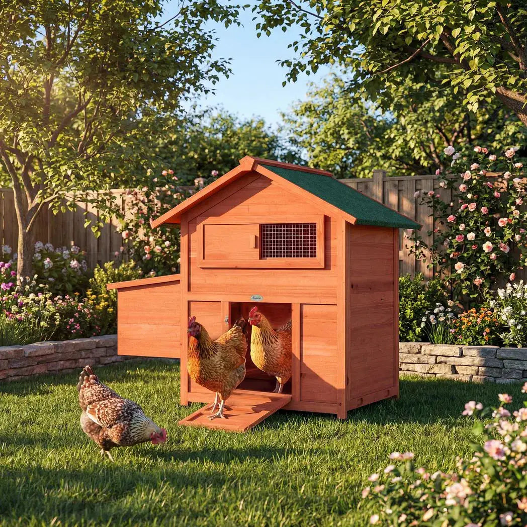 PawHut Chicken Coop, Wooden Hen House with Nesting Box, Pull-Out Tray, Sliding Window, Waterproof Roof, Perches and Ramp - from PawHut