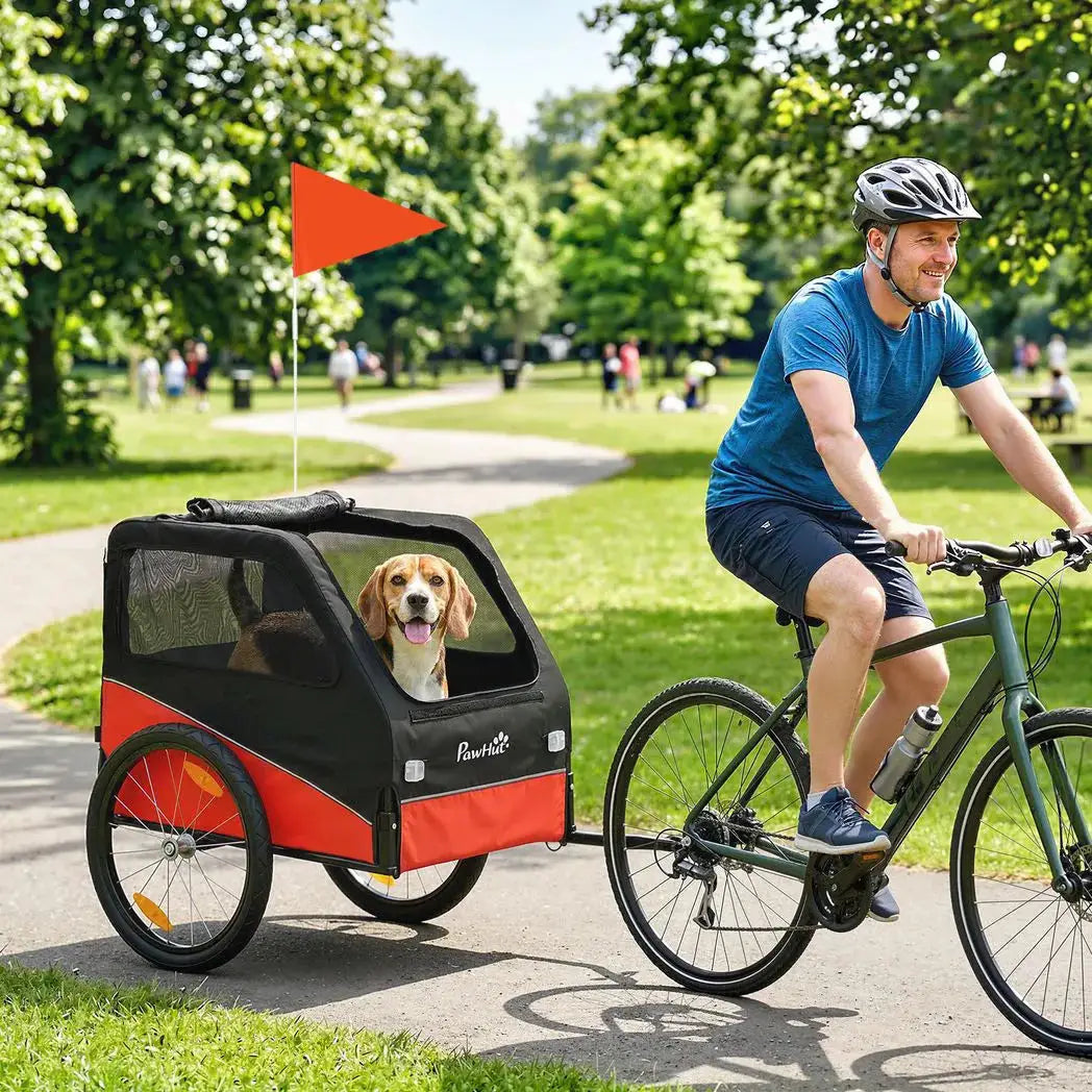 PawHut Dog Bike Trailer, Dog Cart Bicycle Carrier for Small and Medium Pets with 20" Inflatable Rubber Wheels, Red - from PawHut