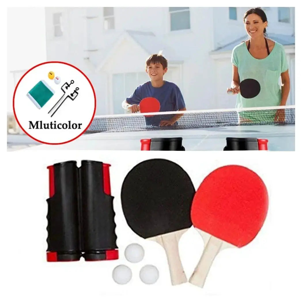 Table Tennis Kit Ping Pong Ball Retractable Net with 2 Paddles + 3 Balls - from N/A