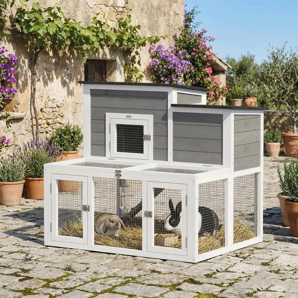 PawHut Wooden Rabbit Hutch, Indoor Outdoor Bunny Cage with Waterproof & Openable Roof, Pull Out Tray and Ramp, Guinea Pig Hutch - from PawHut