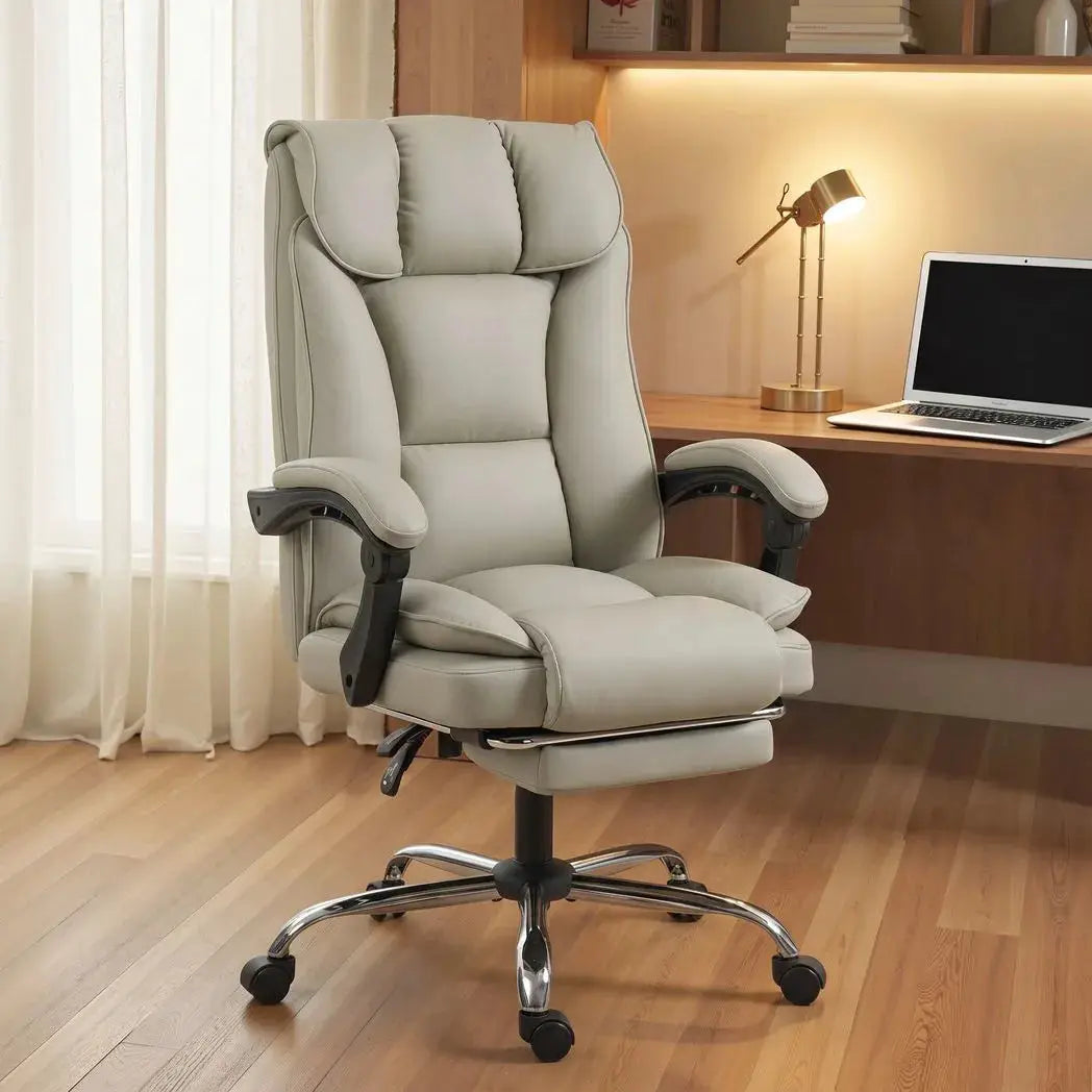 HOMCOM Pet-Friendly Faux Leather Computer Desk Chair, Executive Office Chair with Footrest and Double-Layer Padding, Khaki - from HOMCOM