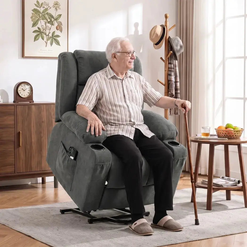 HOMCOM Dual Motor Recliner Chair, 55° Electric Lift Chair for Elderly, Recliner Armchair with Massage and Heat, Dark Grey - from HOMCOM