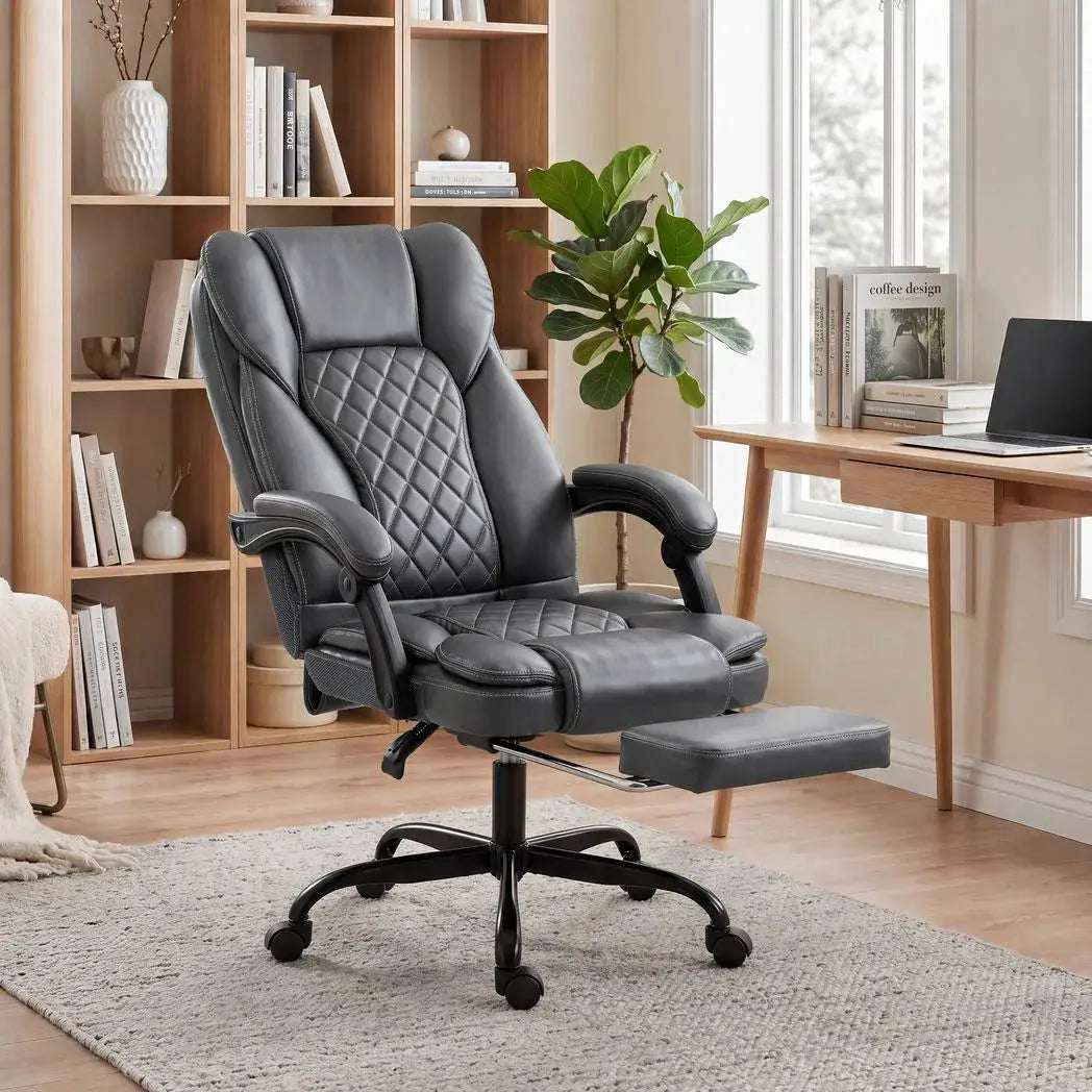 HOMCOM Executive Home Office Chair Reclining Function Footrest Computer Desk Chair High Back, Grey - from HOMCOM