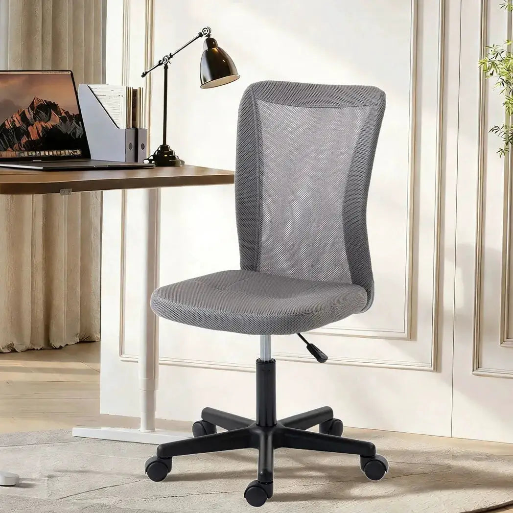 Vinsetto Computer Desk Chair, Mesh Office Chair with Adjustable Height and Swivel Wheels, Armless Study Chair, Grey - from Vinsetto
