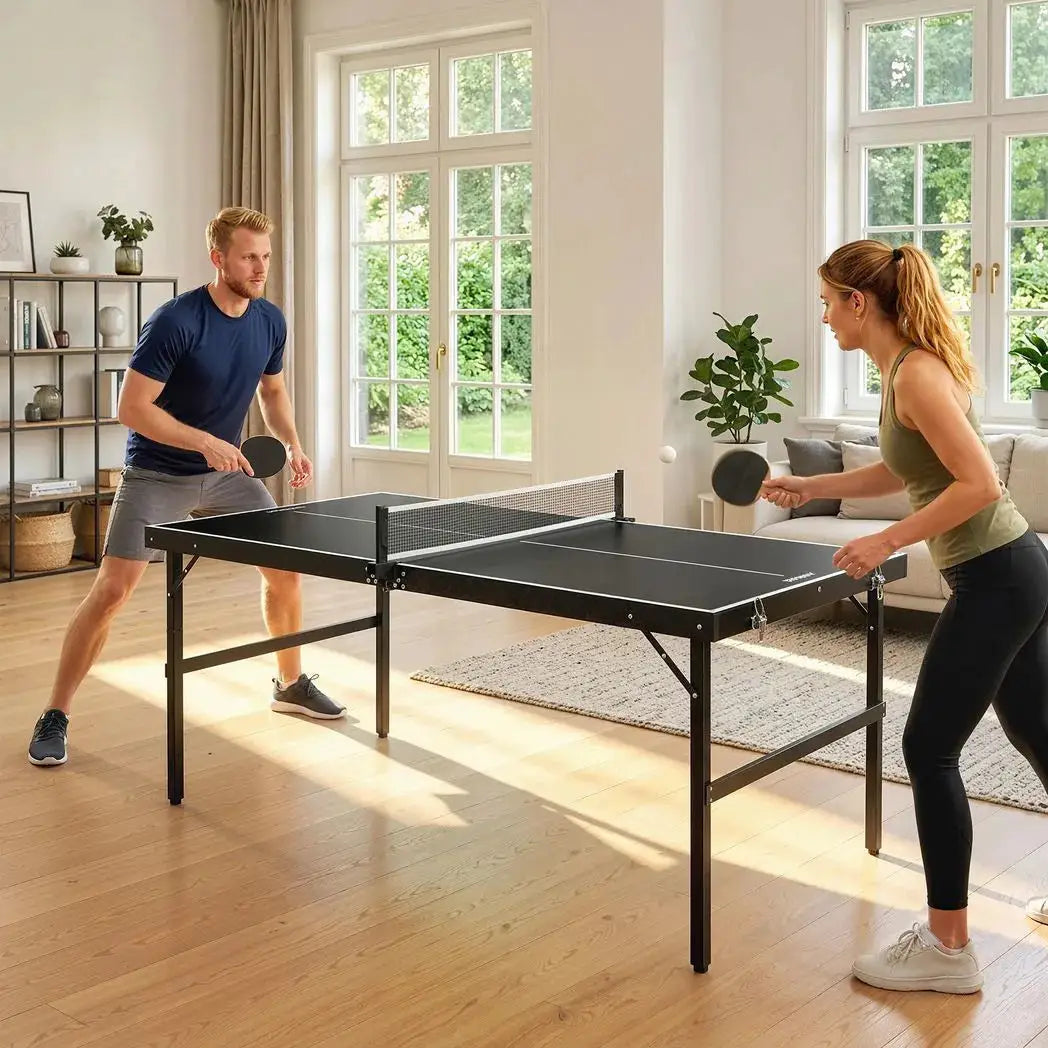 SPORTNOW 5ft Mini Table Tennis Table, Folding Ping Pong Table with Net and Aluminium Frame, Portable Ping Pong Game Set for Indoor Outdoor Use, Black - from SPORTNOW