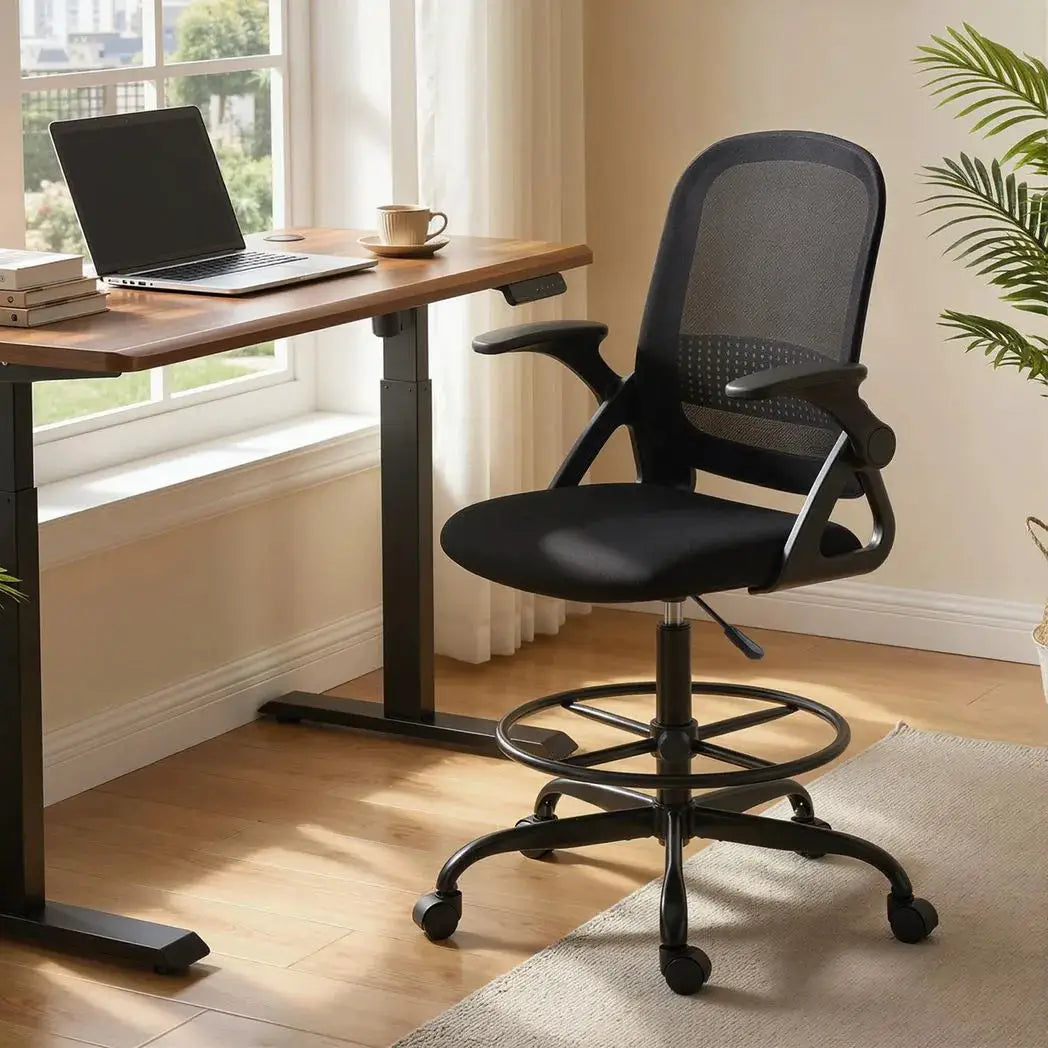 HOMCOM Painting Chair, Mesh Computer Desk Chair with Flip-up Armrests, Black - from HOMCOM