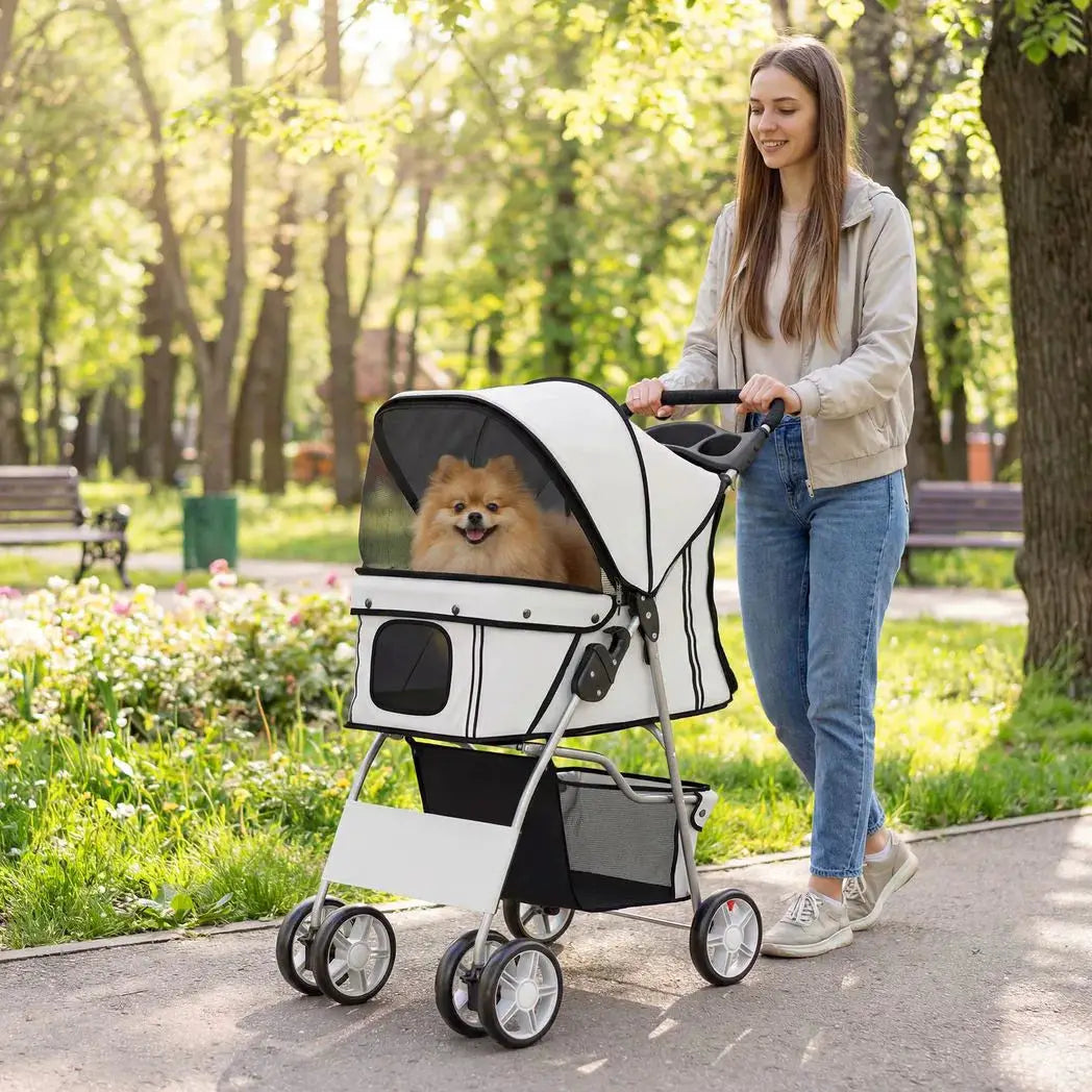 PawHut Dog Pram, Pet Stroller with Reflective Strips, Foldable Cat Stroller with 360° Swivel Wheels, Grey - from PawHut