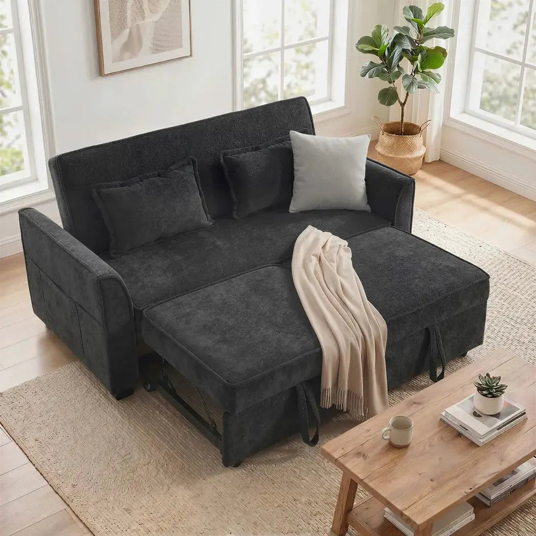 HOMCOM 2 Seater Sofa Bed, 4-in-1 L-Shaped Convertible Pull-Out Sleeper Sofa with Adjustable Backrest and Side Pockets, Black - from HOMCOM