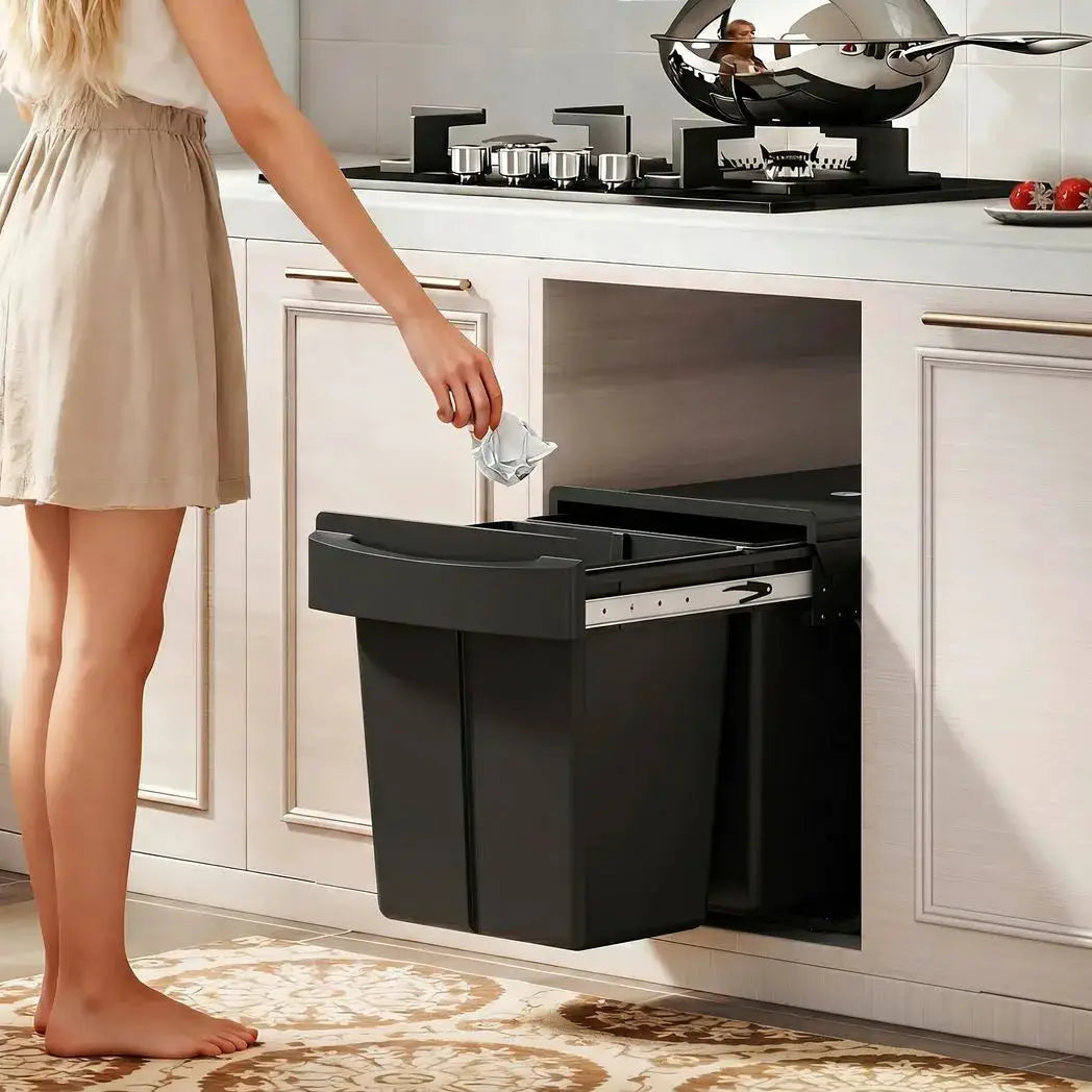 HOMCOM Pull Out Bin, Kitchen Under Sink Bin with 2 Removable Compartments, Smooth Glide, Black - from HOMCOM