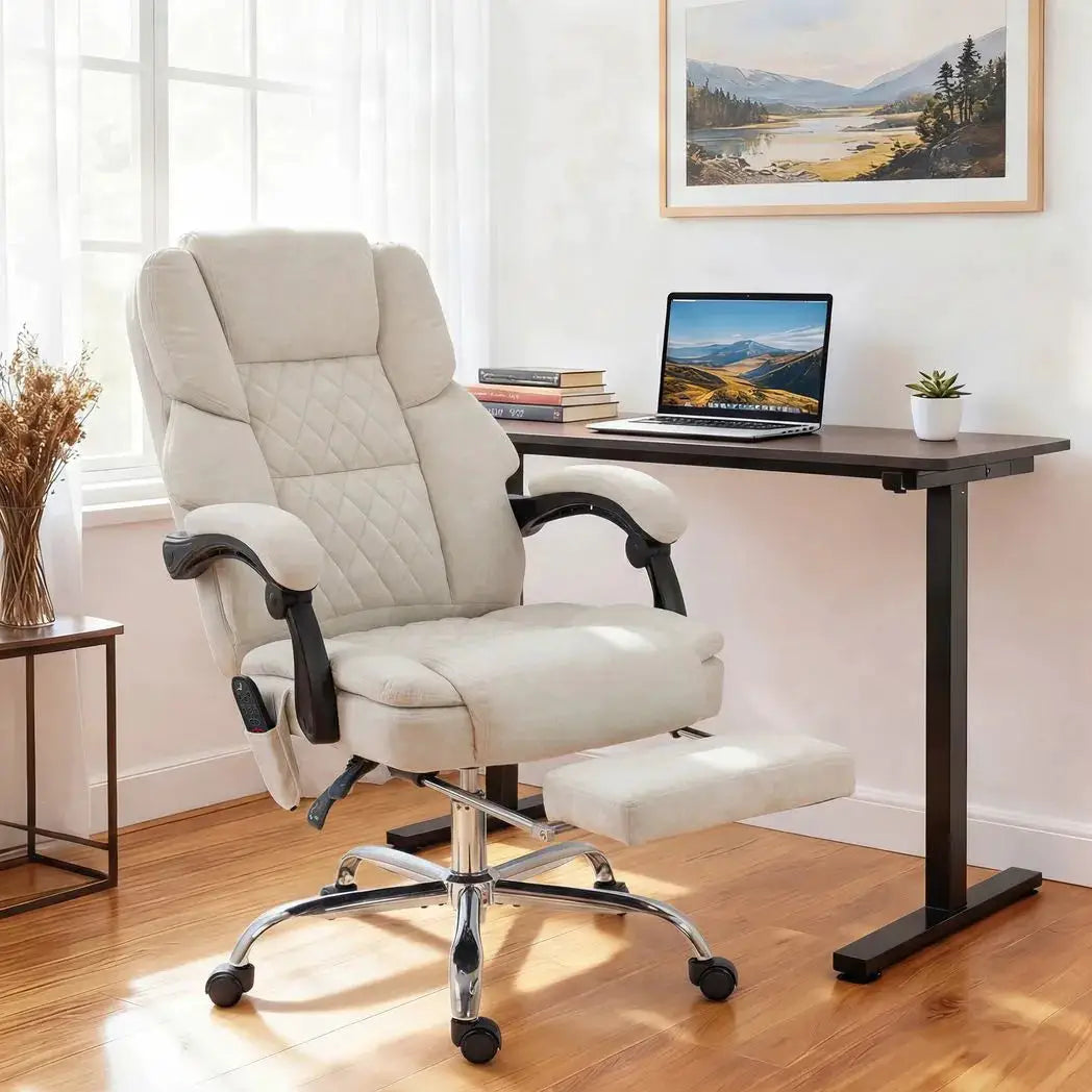 HOMCOM Office Chair with 6-point Vibration Massage and Heat, Fabric Desk Chair with Footrest, High Back, Cream White - from HOMCOM