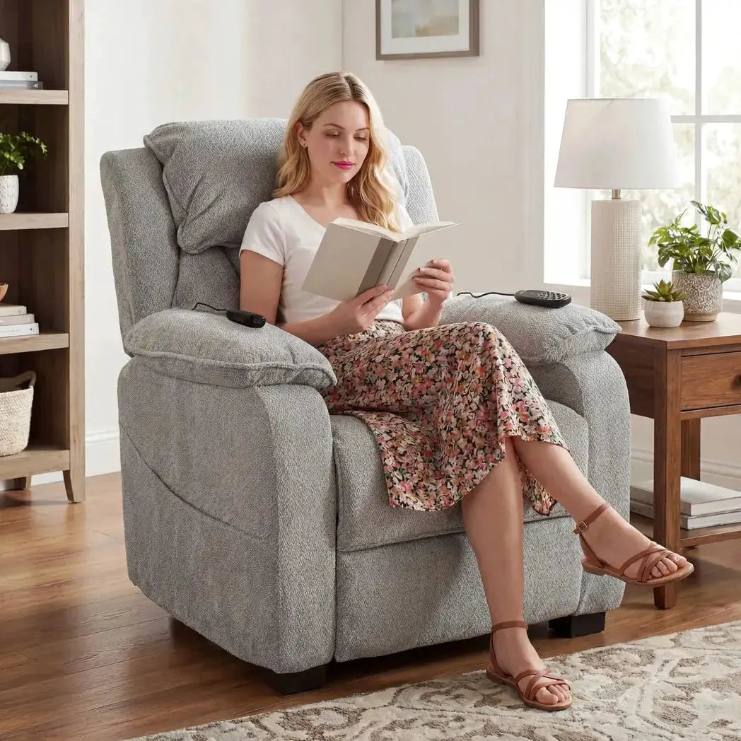HOMCOM Power Recliner Armchair with Massage and Heat, Electric Reclining Chair with Wide Spring Seat, Light Grey - from HOMCOM