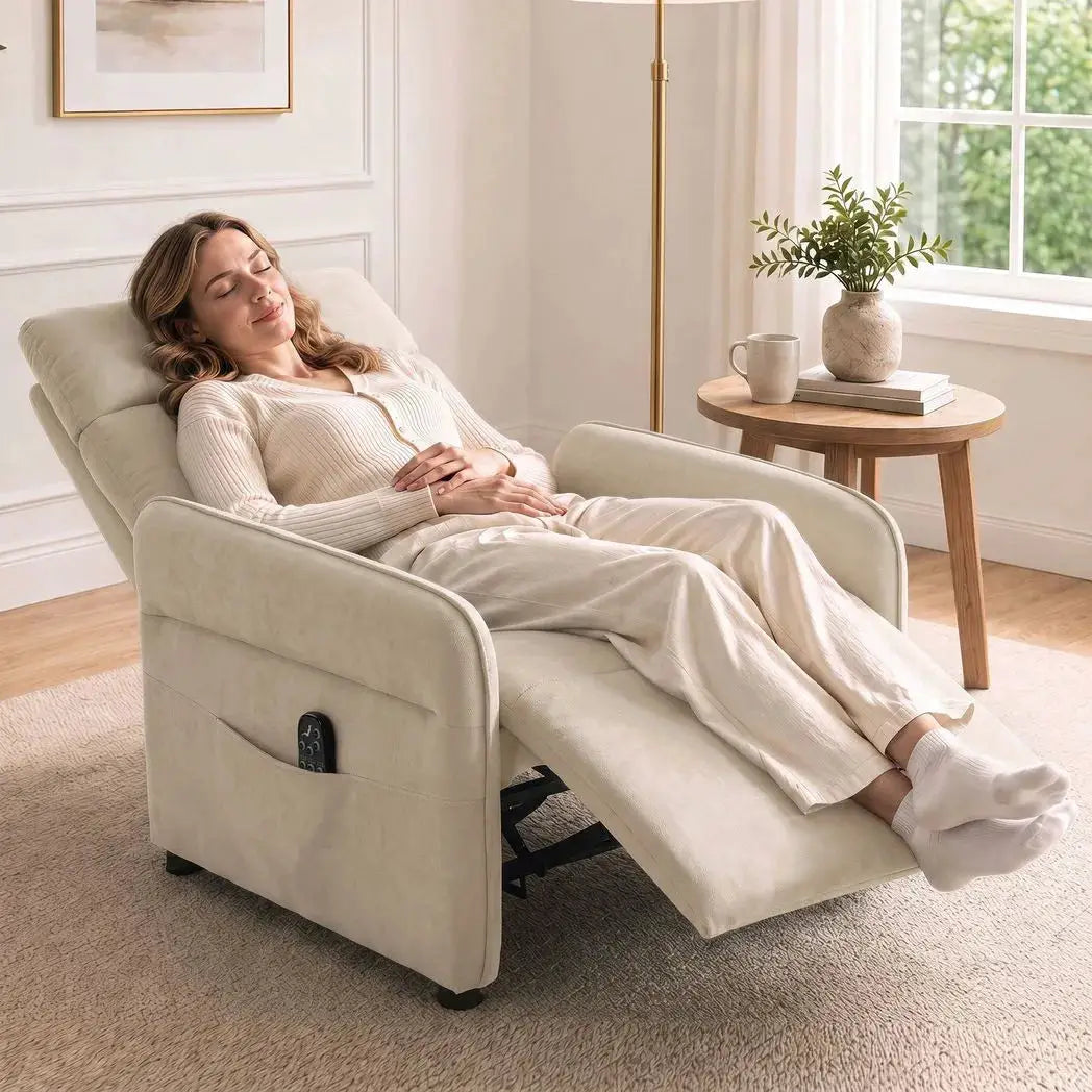 HOMCOM Recliner Armchair, Push Back Recliner Chair with Massage & Heat, Adjustable Armrests, Dual Side Pockets, Beige - from HOMCOM