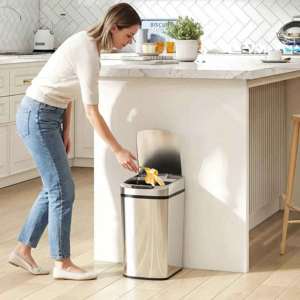 HOMCOM 12L Sensor Bin, Automatic Touchless Motion Sensor Kitchen Bin with Fingerprint Resistant Stainless Steel, Silver - from HOMCOM
