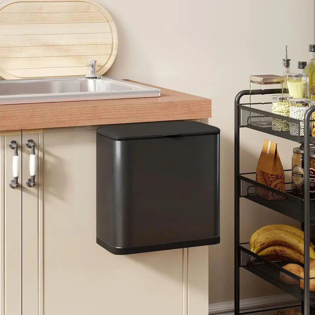 HOMCOM 8L Hanging Kitchen Bin, Rubbish bin with Lid and Removable Inner Bucket for Kitchen Cabinet Door, Under Sink, Office - from HOMCOM