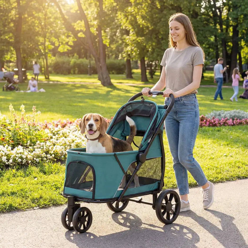 PawHut Dog Stroller, 3 Wheels Pet Stroller with Dual Entry, Easy One-Click Quick Fold, Mesh Windows, Washable Cushion - from PawHut