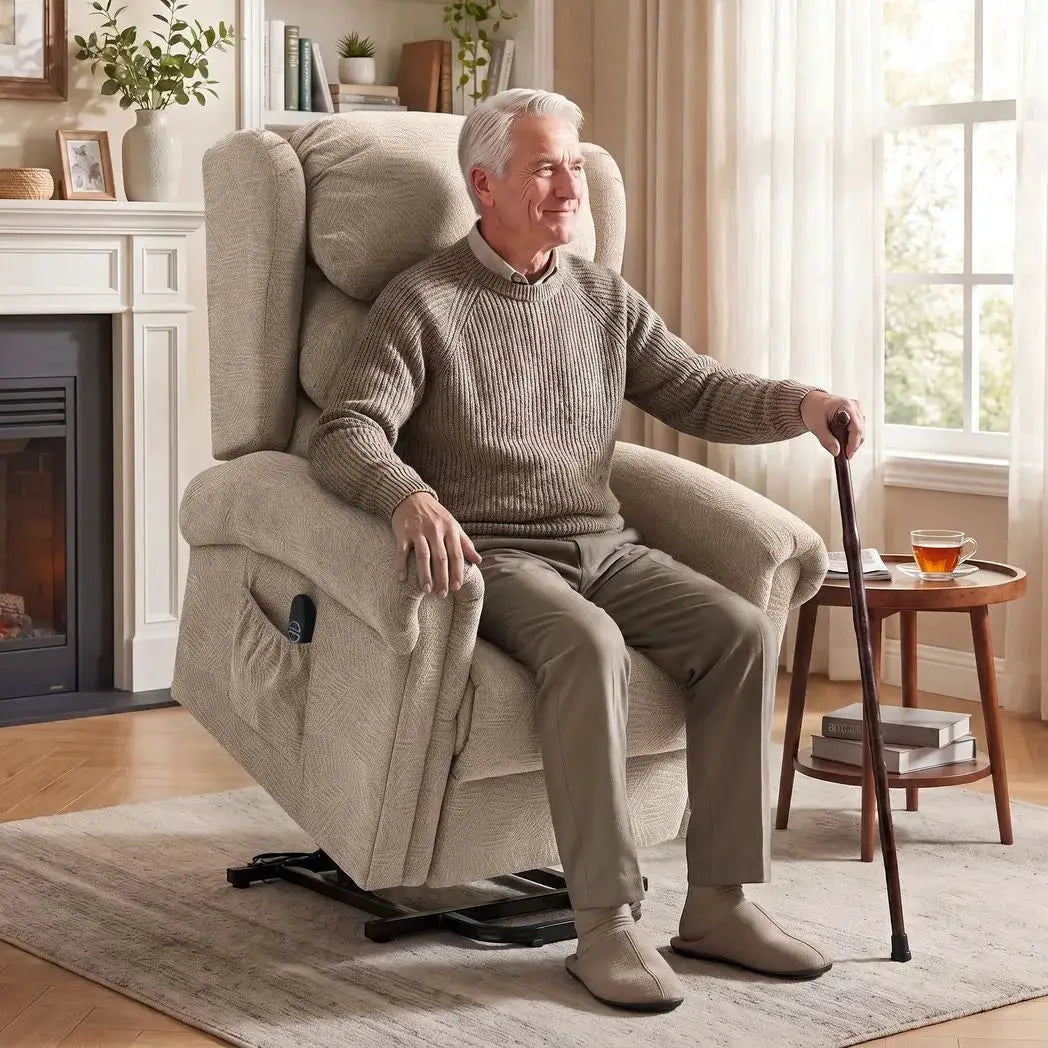 HOMCOM Velvet-Feel Electric Riser Recliner Chair - Khaki - from HOMCOM
