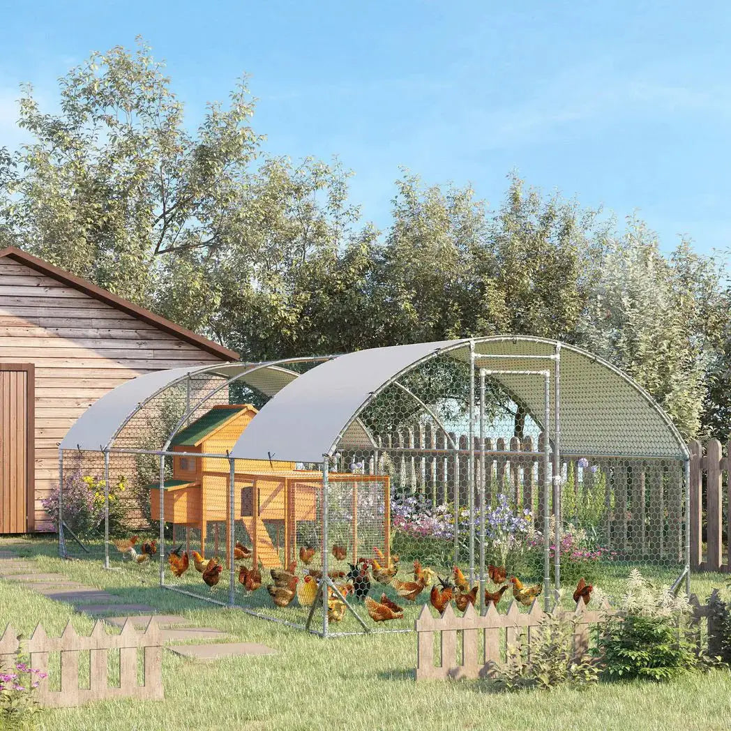 PawHut Walk In Chicken Run Galvanised Chicken Coop Hen Poultry House Cage Pet Playpen Garden with Water-Resist Covers - from PawHut