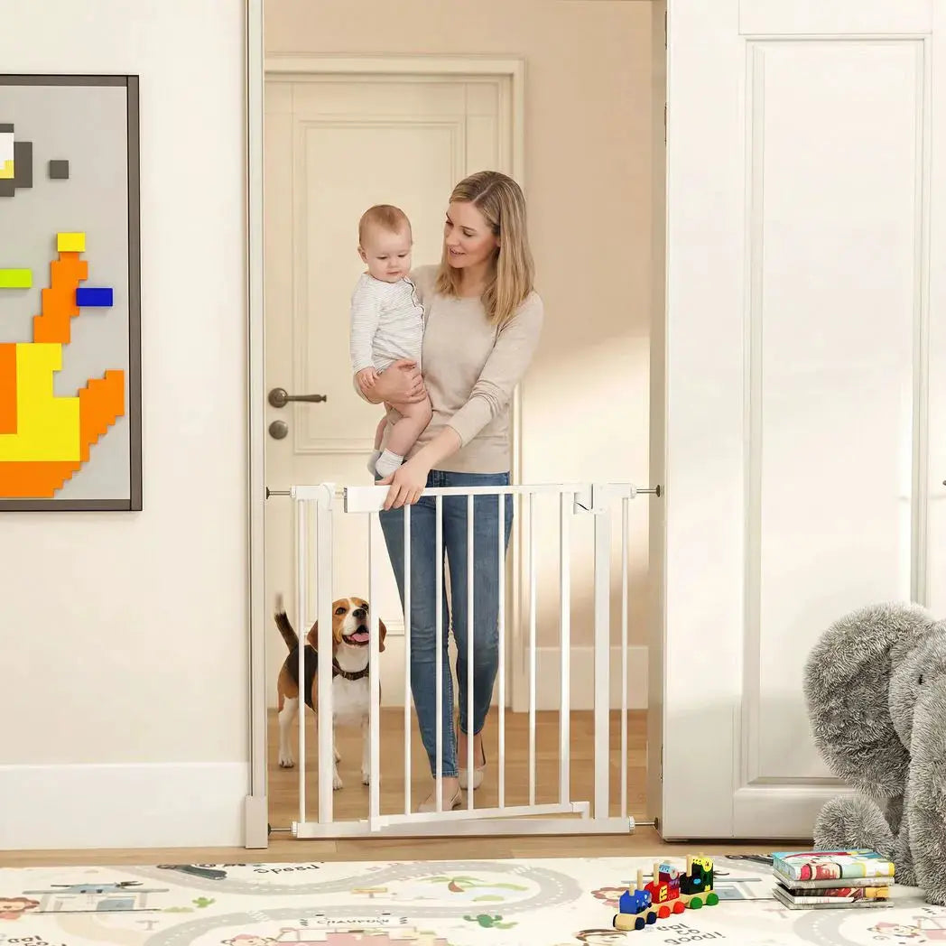 PawHut Baby Gate, Pet Safety Gate Pressure Fit, 76-81cm Wide with Two-Way Open, One-Hand Opening - from PawHut