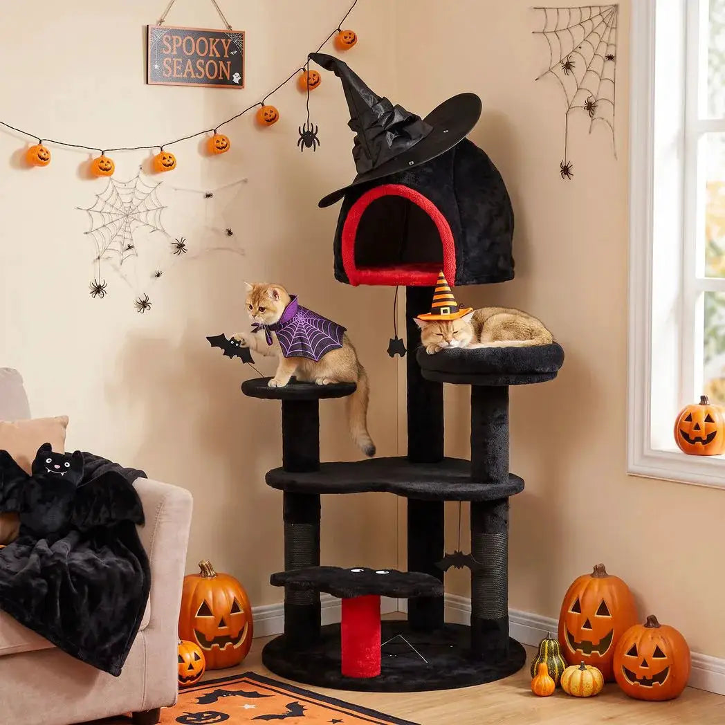 PawHut Gothic Cat Tree, 155cm Cat Tower for Indoor Kittens, Multi-Level Stable Kitten Activity Centre, Black, Halloween - from PawHut
