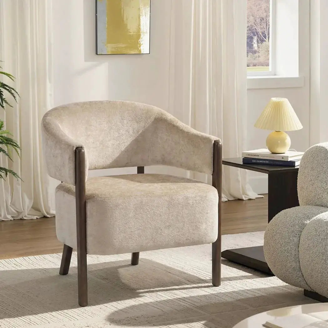 HOMCOM Accent Chair, Chenille Upholstered Tub Chair with Wide Seat, Solid Wood Frame and Legs, Comfy Armchair, Beige - from HOMCOM