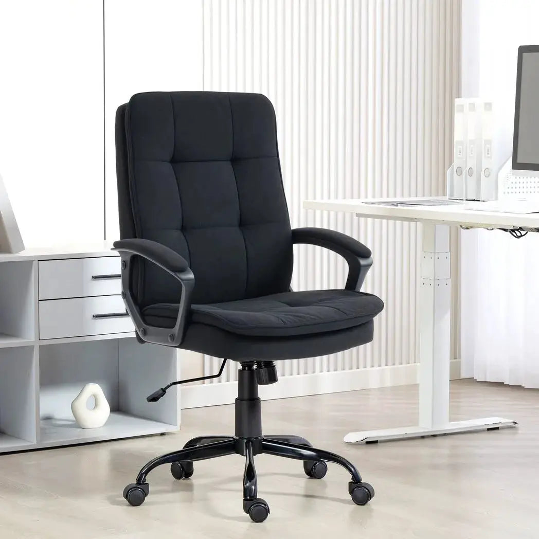 HOMCOM Linen-Look Double-Padded Office Chair - Black - from HOMCOM