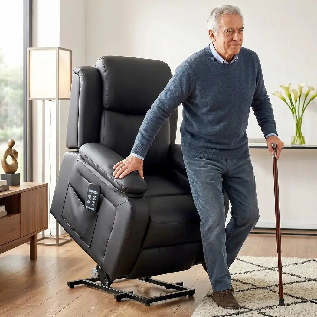 HOMCOM Riser and Recliner Chair with Vibration Massage, PU Leather Power Lift Chair for Elderly, Black - from HOMCOM