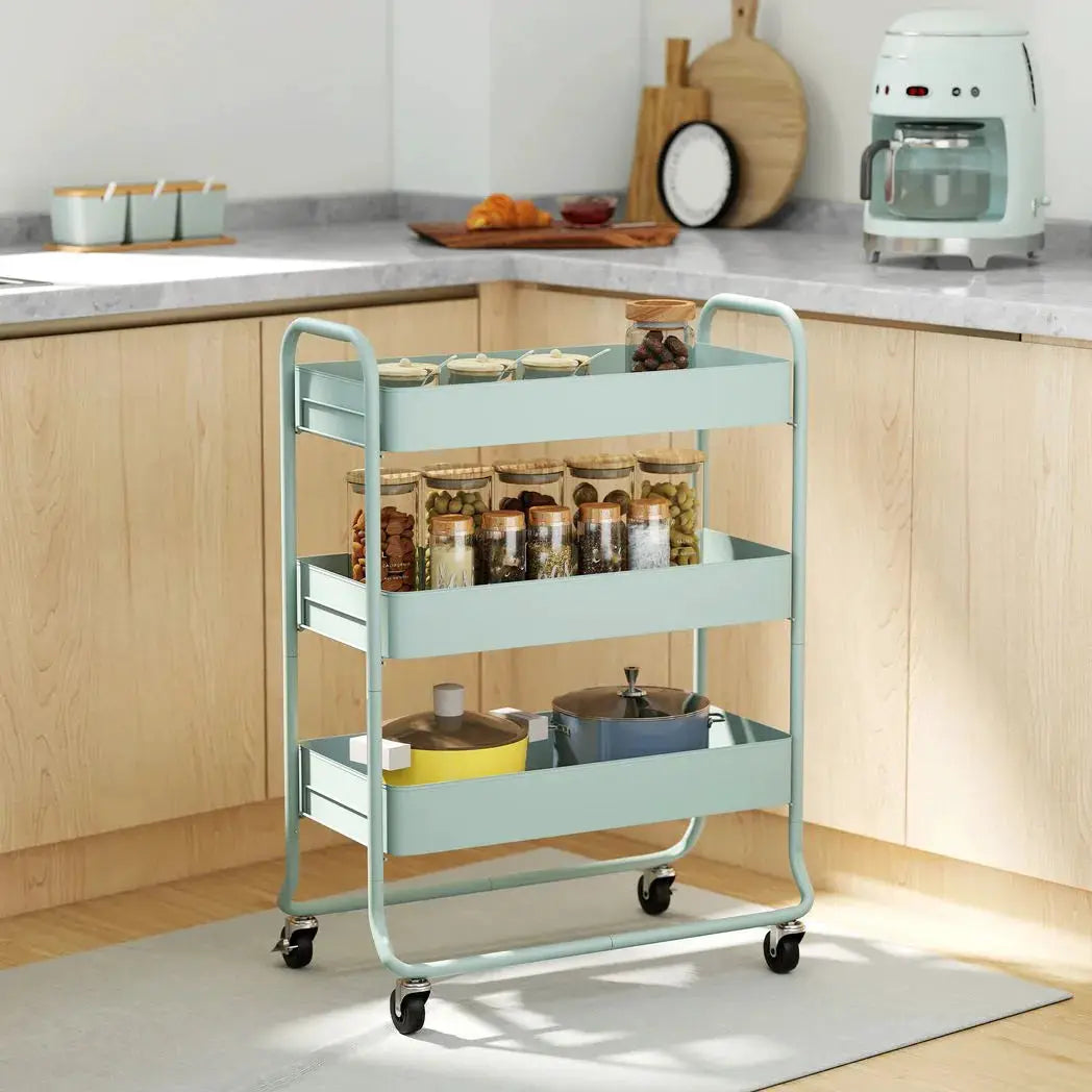HOMCOM 3-Tier Storage Trolley on Wheels, Rolling Utility Cart with Mesh Backets for Kitchen, Bathroom, Bedroom, Light Green - from HOMCOM