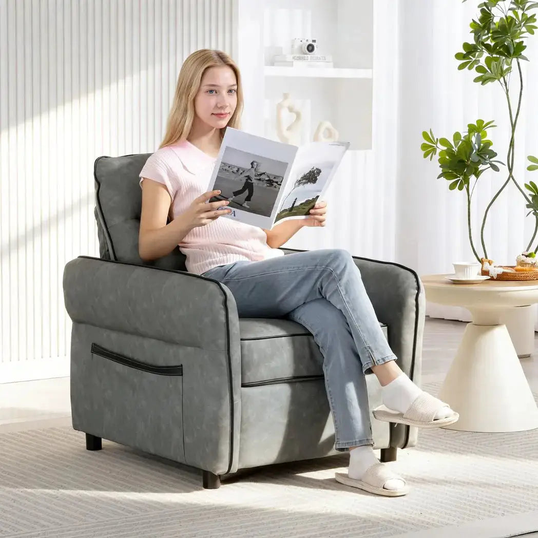 HOMCOM Accent Chair, Faux Leather Armchair - Grey - from HOMCOM