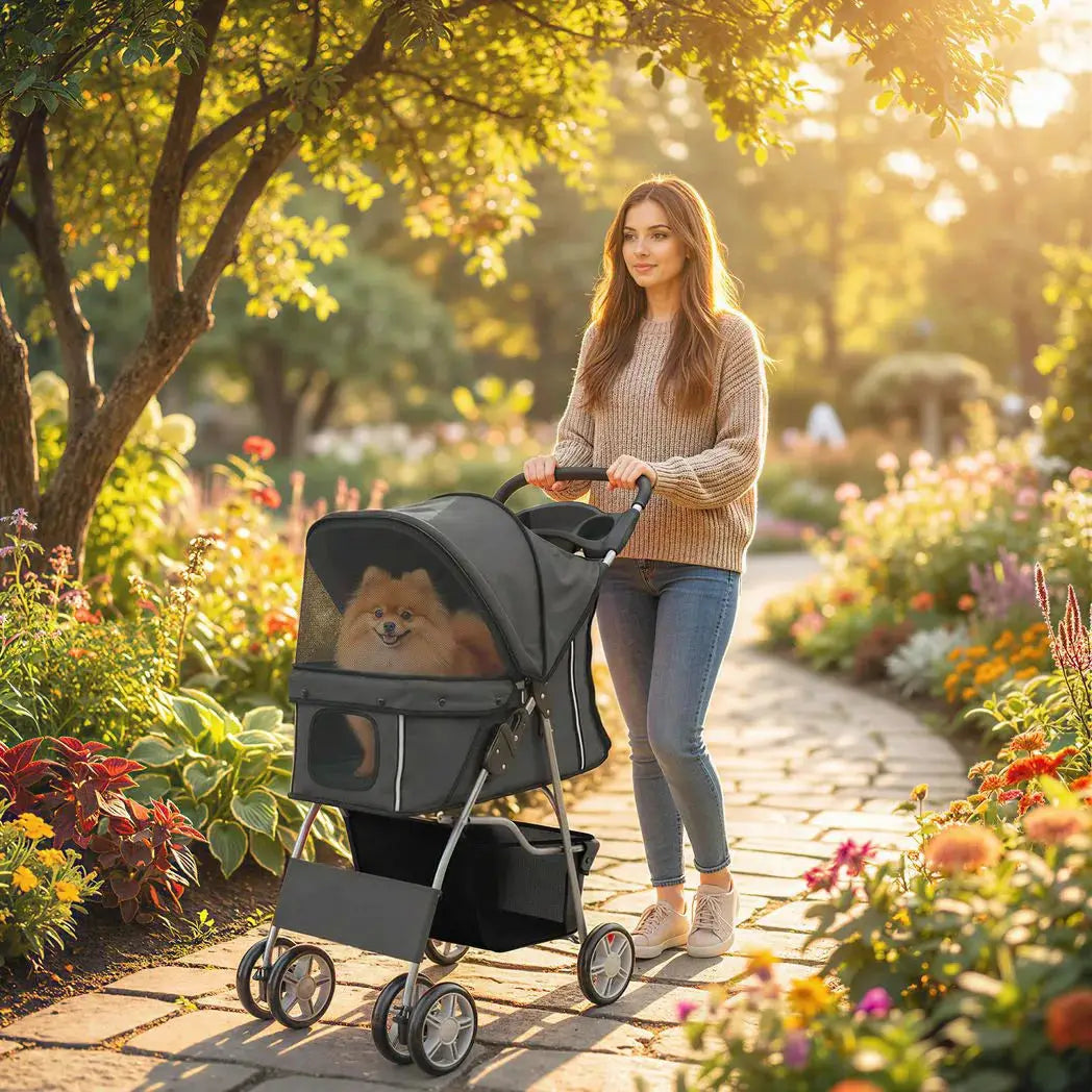 PawHut Dog Pram, Pet Stroller with Reflective Strips, Foldable Cat Stroller with 360° Swivel Wheels, Dark Grey - from PawHut