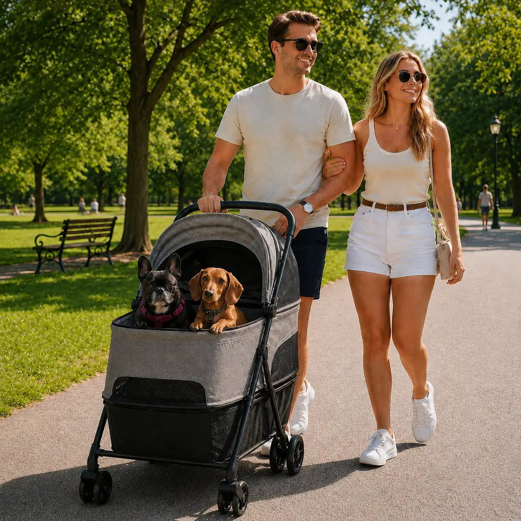 PawHut Pet Stroller, Foldable Dog Cat Stroller with Detachable Carrier, Wheels, Storage Basket, Secure Leash - from PawHut