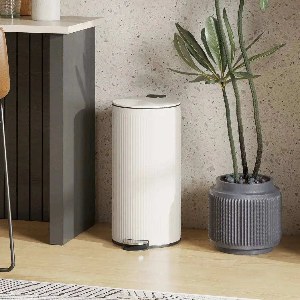 HOMCOM Kitchen Bin, 30 Litre Pedal Rubbish Bin with Removable Bucket, Cream - from HOMCOM