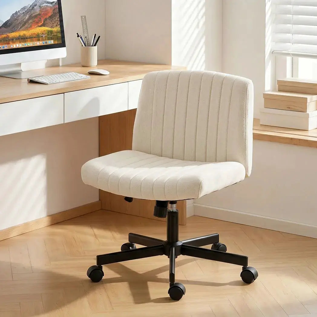 HOMCOM Imitation Linen Criss Cross Legged Desk Chair, Armless Office Chair with Wheels, Green - from HOMCOM
