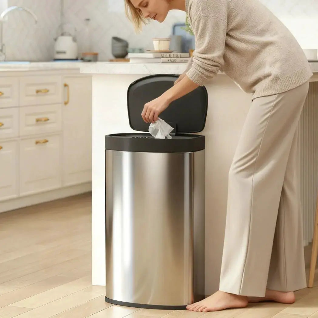 HOMCOM 55L Sensor Bin with Soft-Close Lid, Automatic Touchless Motion Sensor Kitchen Bin with Fingerprint Resistant Stainless Steel for Hygienic Gyms, Home Office Use, Silver Tone - from HOMCOM