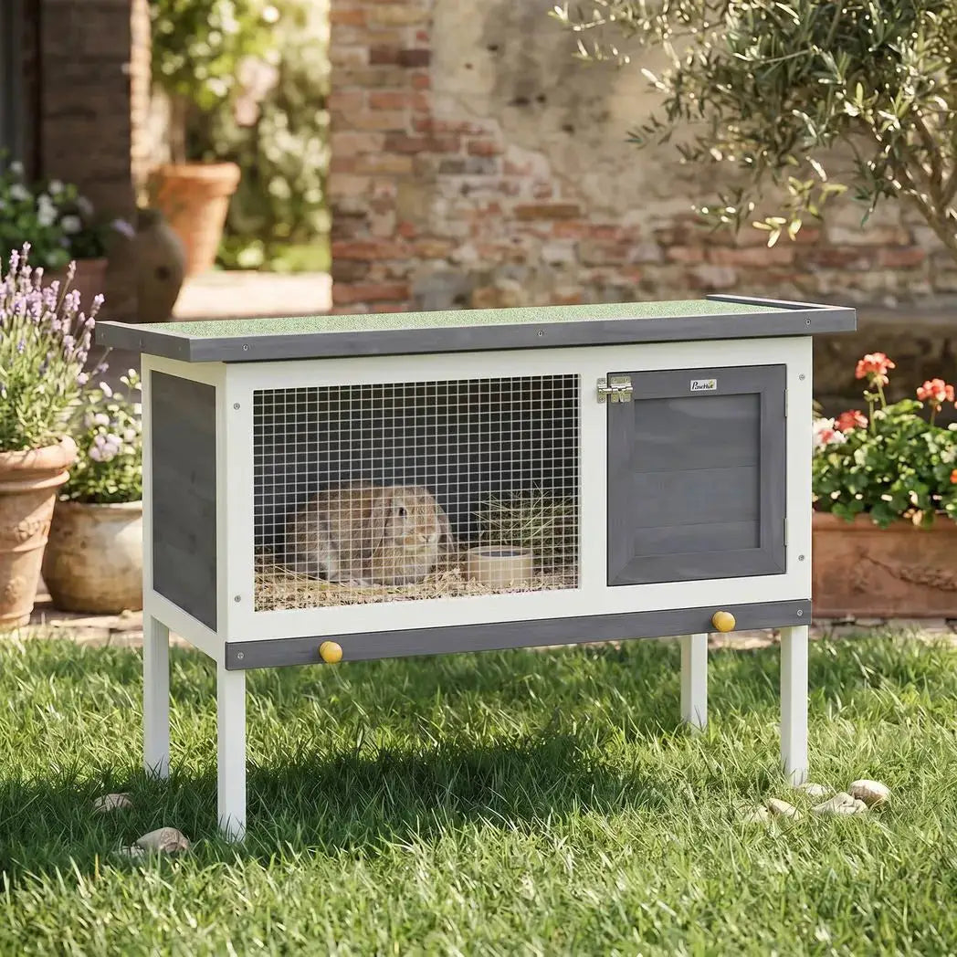 PawHut Wooden Rabbit Hutch, Guinea Pig Hutch with Asphalt Roof, Outdoor Elevated Bunny House for Rabbits, Chinchillas - from PawHut