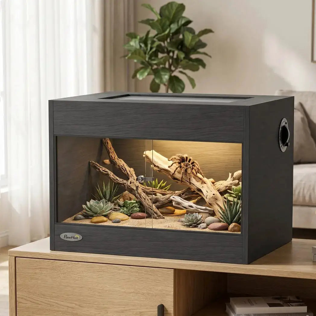 PawHut Reptile Terrarium, Reptile Vivarium with Glass Doors, Secure Lock, Top Ventilation for Snake, Gecko, 60x45x45cm, Black - from PawHut