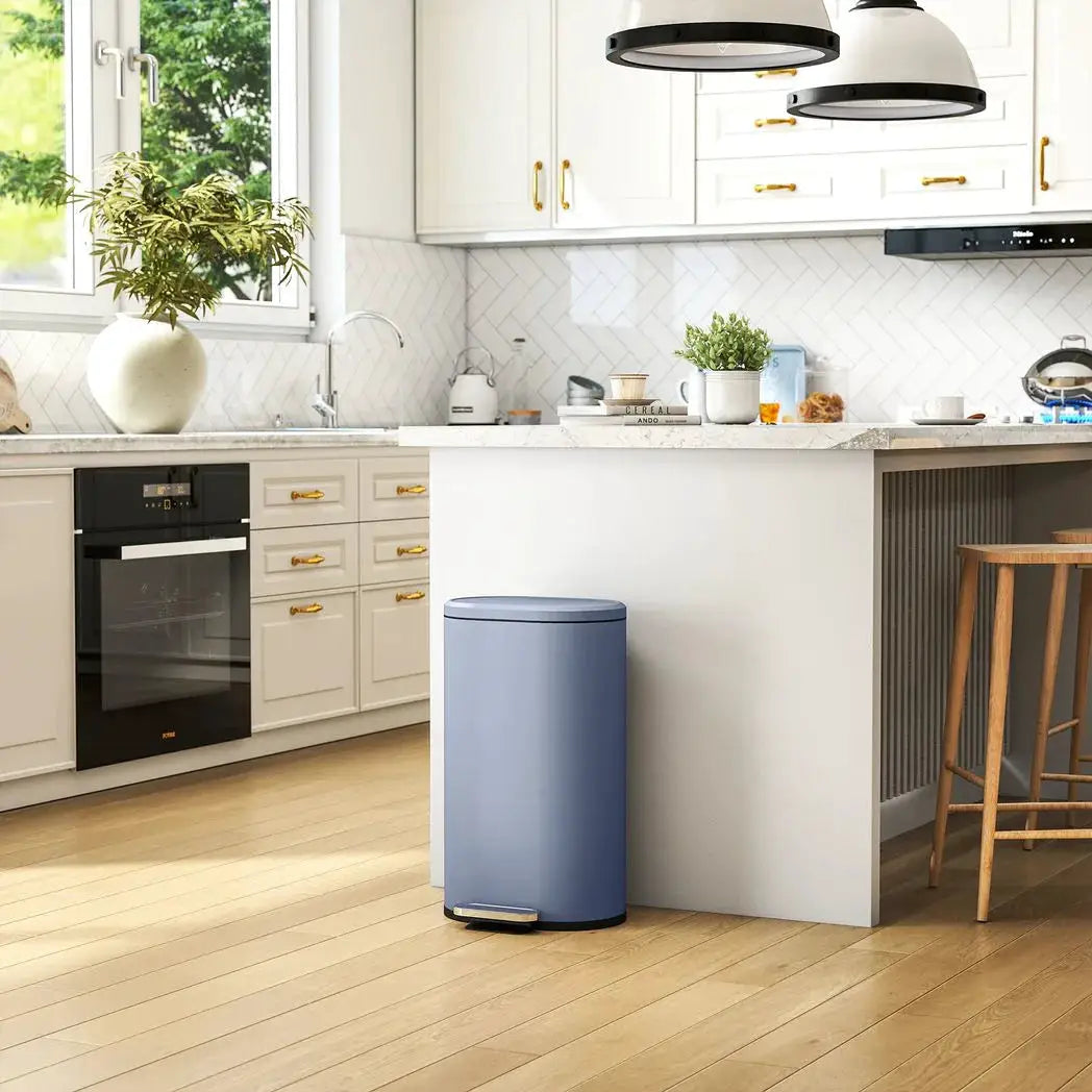 HOMCOM 30 L Modern Curved Kitchen Bin - Grey - from HOMCOM